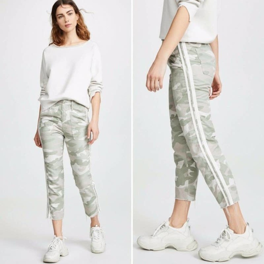Mother Jeans Size 25 The Shaker Chop Crop Fray Desert Print Camo Tuxedo Stripe